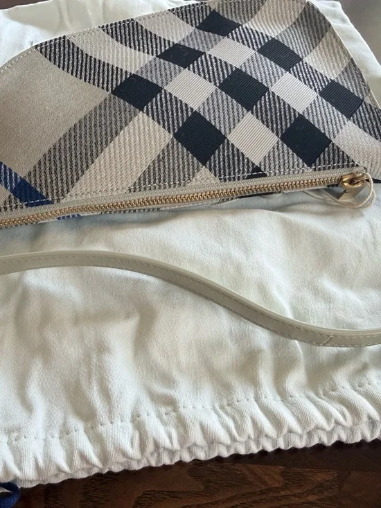 Burberry Black & Cream Check Canvas Crossbody Bag with Blue Accent - Picture 4 of 14